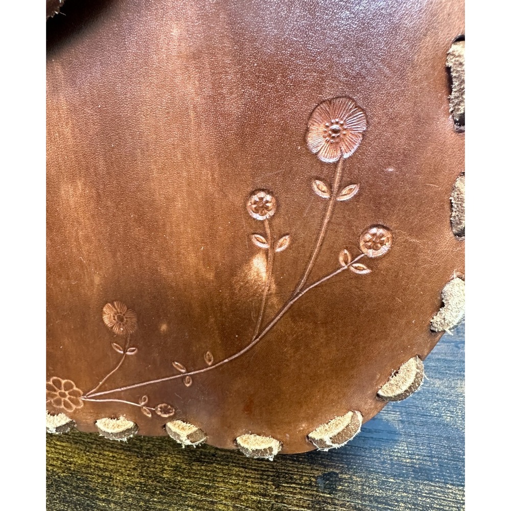 Whipstitch Tooled Leather Shoulder Bag Floral Boho Western Hippie Unbranded - Picture 5 of 16